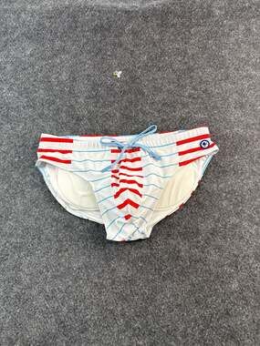 Rounderbum H2O Padded + Package Swim Brief Red Blue White Striped Size XL